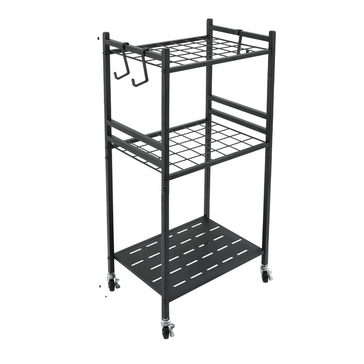 Organizator scule de gradina, constructie din fier durabil, mobil cu frane, negru, 43x30x79.5cm