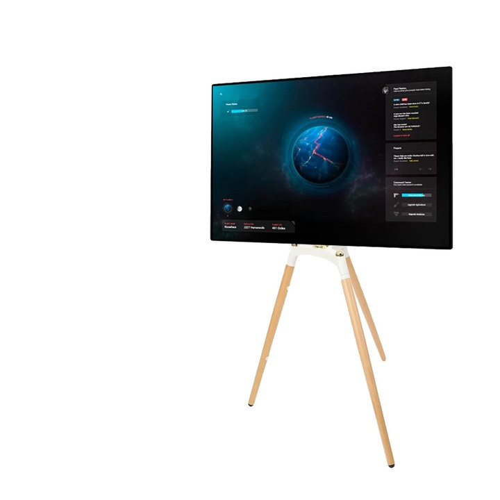 ТВ стойка, модерен дизайн, регулируема височина и въртене, бяло/бежово, за екрани 32-65 инча