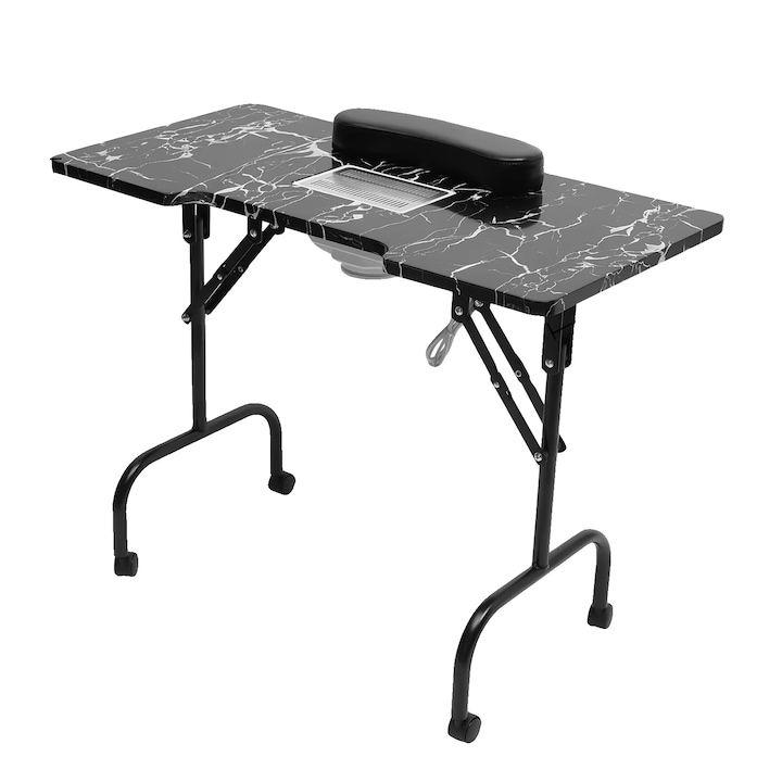 Masa de manichiura, pliabila, cu colector de praf, neagra, 94x48x72cm