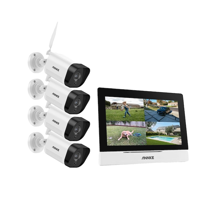 Kit Supraveghere Wireless, 7 inch, Ecran Touch, Audio Bidirectional, 3MP, 4 Camere