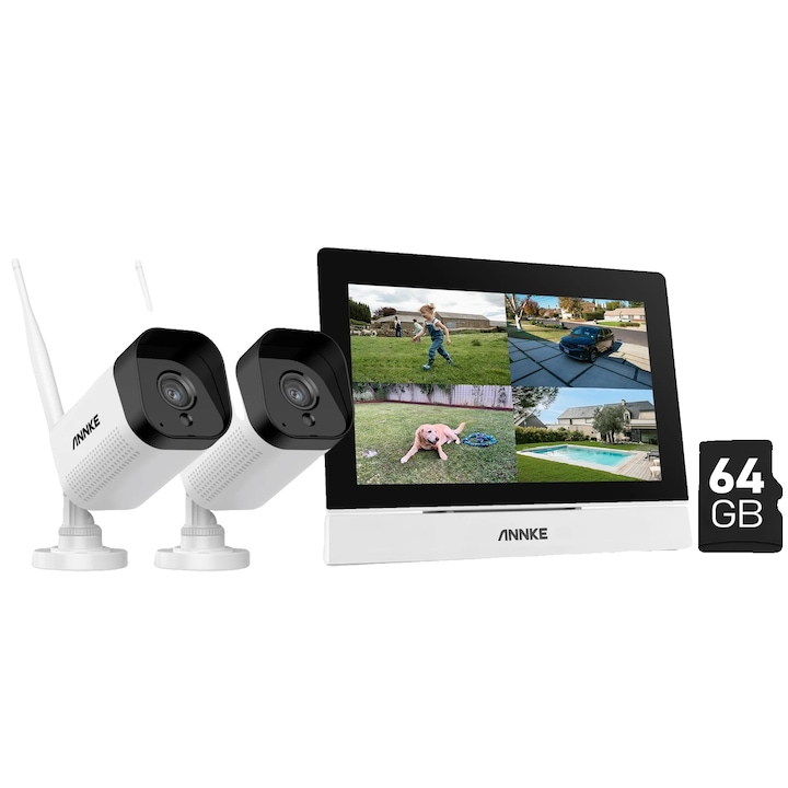Set Supraveghere Video, 8 Canale, 4 Camere 5MP, Viziune Nocturna, Detectare Umana, IP66, 20m, Multicolor