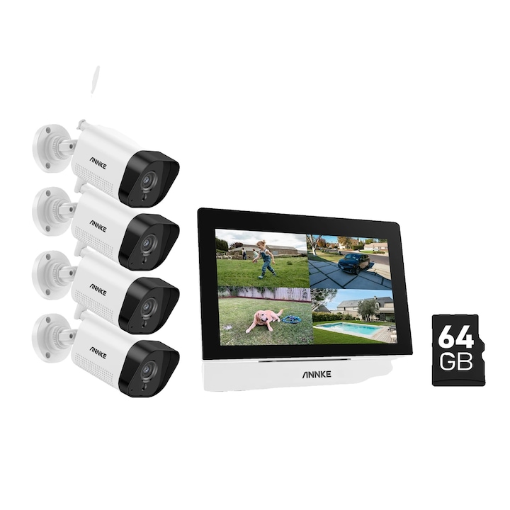 Kit Supraveghere, 5MP, 4 camere, ecran tactil 7 inch, audio bidirectional, rezistenta la intemperii