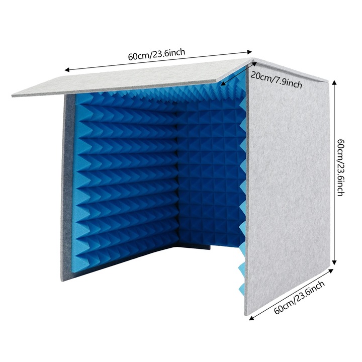Cabina de Inregistrare Vocala, Reducere Eficienta a Zgomotului, Design Portabil, Albastru, 60x60x60cm