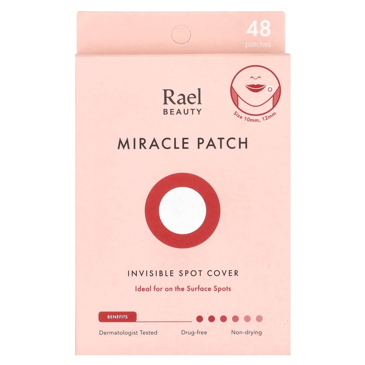 Rael, Miracle Patch, set 48 plasturi invizibili, 10x10mm, 12x12mm, transparent