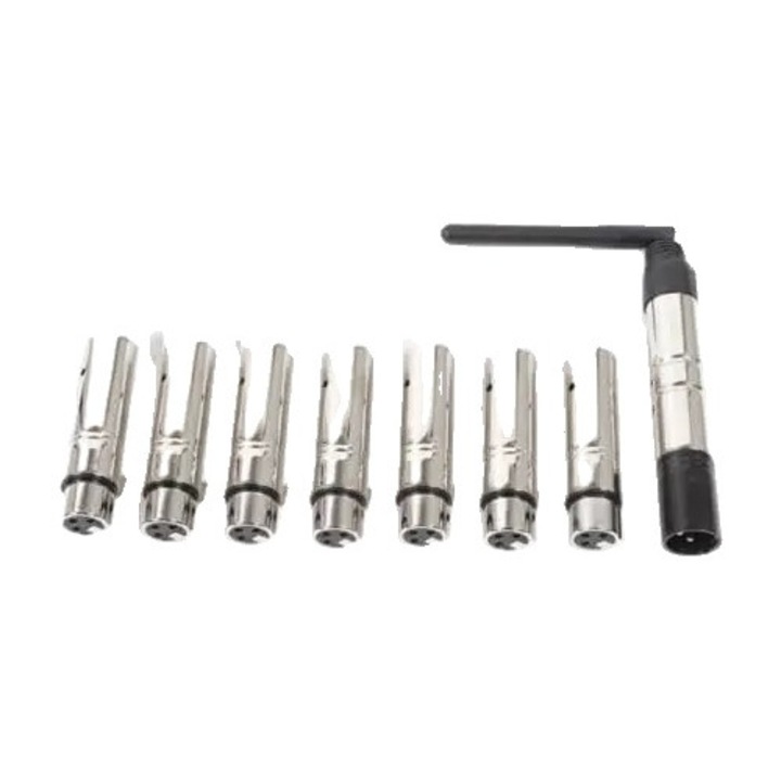 Controler DMX Wireless, set de 8 piese, transmisor si receptoare, 2.4G ISM, argintiu, 12.5x9.5x2cm, 8.5x1.5cm