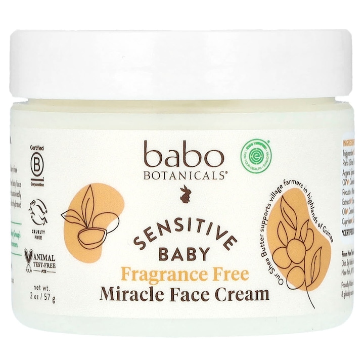 Arckrém, Babo Botanicals, Sensitive Baby Miracle, illatmentes, 57 g, érzékeny bőrre, vegán