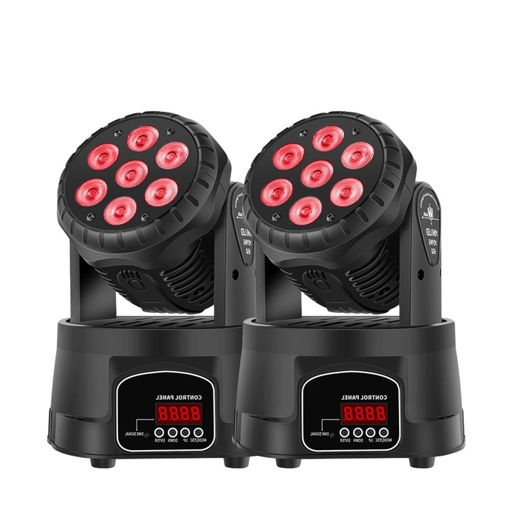 Echipamente de lumini, Mini Moving Head, 4in1 RGBW Wash Strobe, set 2pcs, 105W, 110-240V