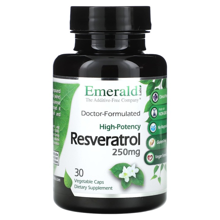 Supliment alimentar Emerald Laboratories, Resveratrol, 250 mg, 30 capsule vegetale, fara aditivi, vegan