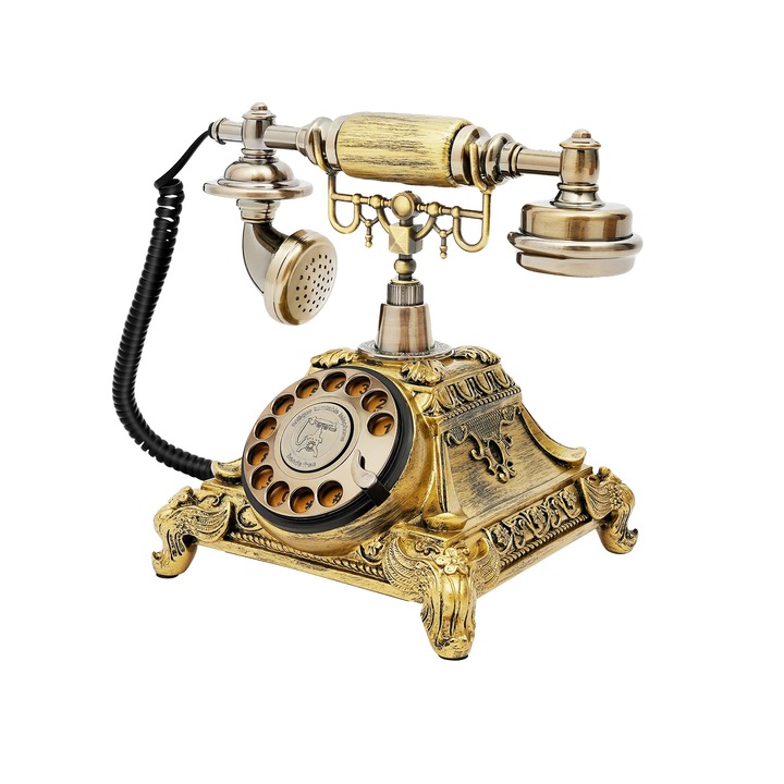 Telefon cu fir, design rotativ, stil vintage, galben, 25.5x17.5x20.5cm
