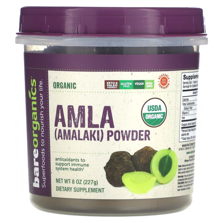 Pulbere organica de amla, 227 g, fara gluten, vegana, fara OMG, BareOrganics