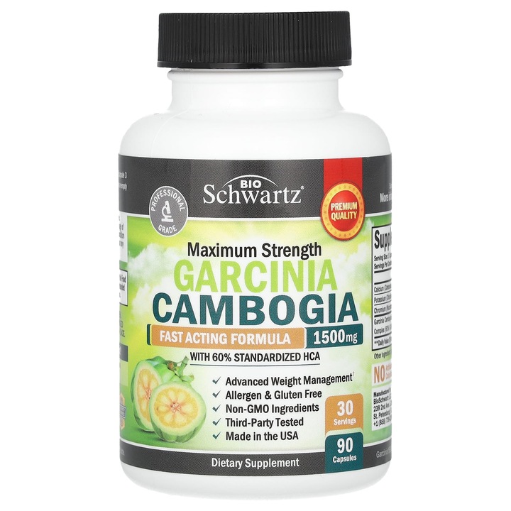Supliment alimentar BioSchwartz, 1500 mg, 90 capsule, 60% HCA, fara alergeni, fara gluten