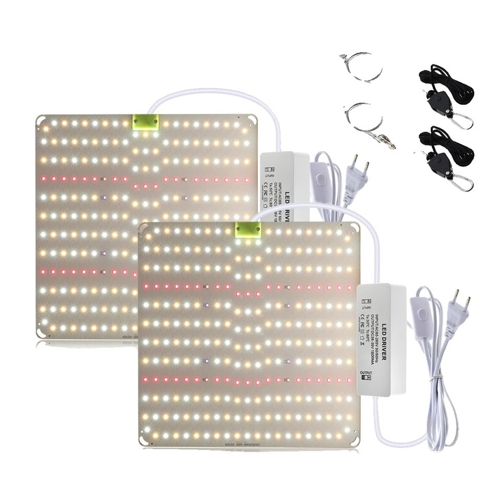 Lampa de Crestere LED, Spectru Complet, Set 2 buc, Dimabil, Aluminiu, 110-240V