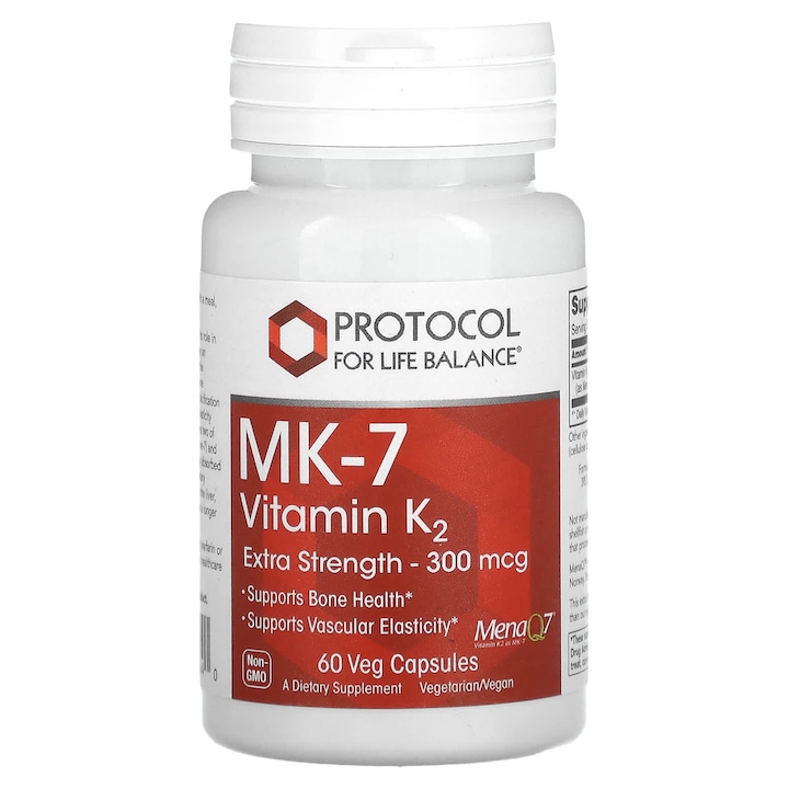 Supliment alimentar Protocol for Life Balance, MK-7 Vitamina K2, 300 g, 60 capsule vegetale, sprijina sanatatea oaselor, vegan