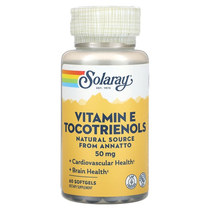 Vitamina E, 50 mg, 60 capsule moi, Solaray, sanatatea sistemului cardiovascular, sanatatea creierului