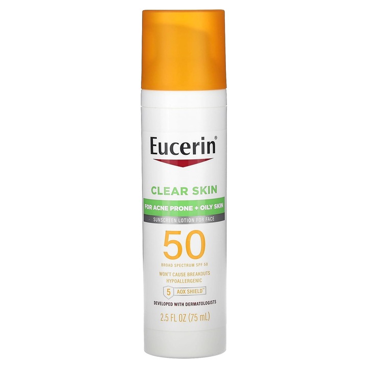 Eucerin Clear Skin слънцезащитен балсам, SPF 50, 75 мл, за мазна и склонна към акне кожа, хипоалергенен