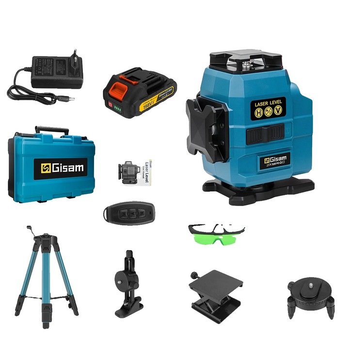 Lézeres szintező, 16 vonal, vezeték nélküli vezérlés, zöld, 1 elemmel