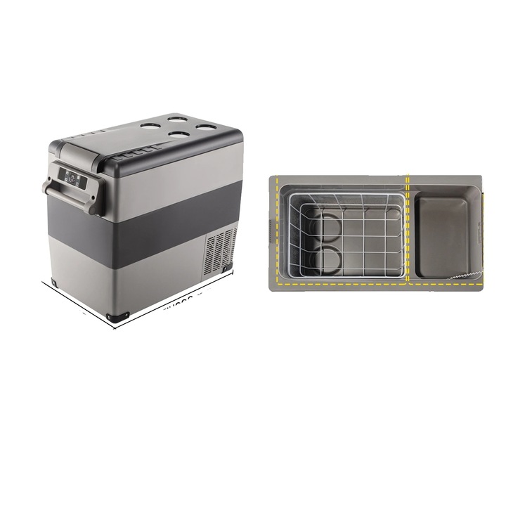 Frigider auto portabil, 55L, compatibilitate putere versatila, dimensiuni compacte