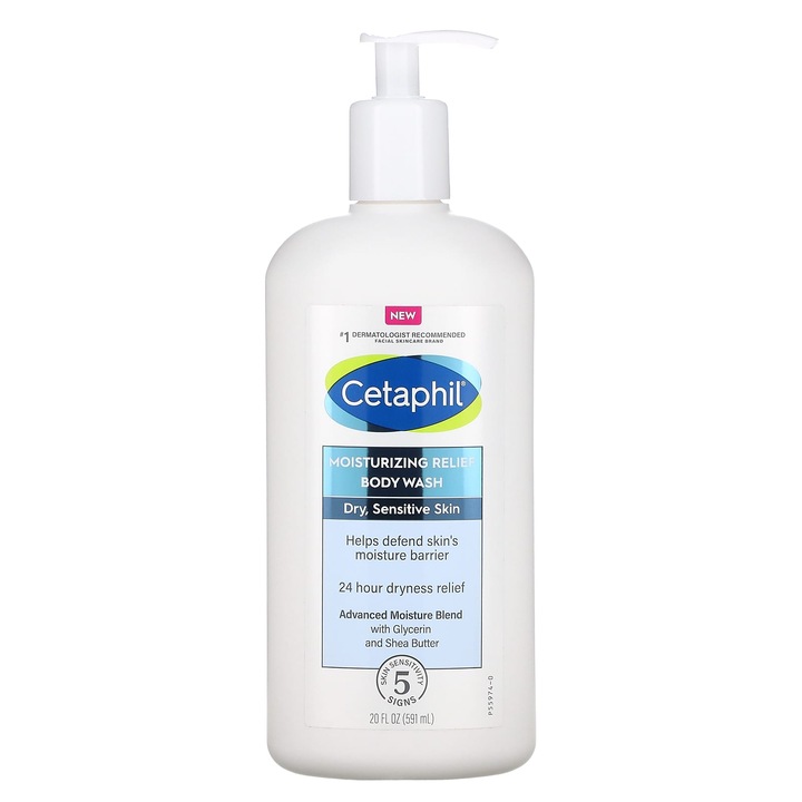 Gel de dus Cetaphil, 591 ml, pentru piele uscata si sensibila, hipoalergenic, fara parfum