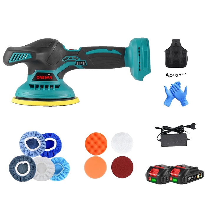 Masina de polisat electrica, 6 viteze ajustabile, design fara fir, set cu 2 baterii, 150mm