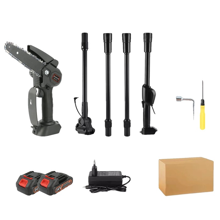 Fierastraie cu lant electric, 2-in-1, unghiuri ajustabile, set 2 baterii, 2.25m, 15cm