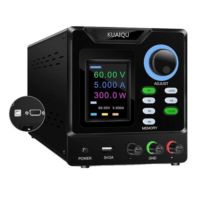 Sursa de alimentare programabila 60V 5A 300W, conectivitate USB si RS-232, 220V