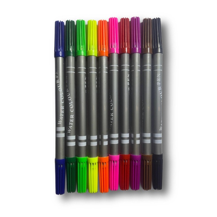 Többszínű, kétvégű filctollak, 10 darabos készlet rajzoláshoz és színezéshez