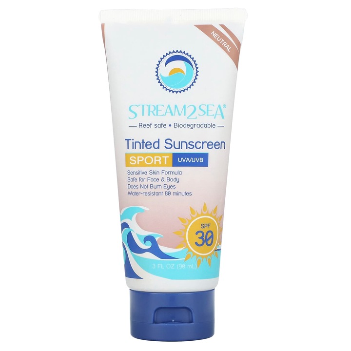 Crema solara colorata Stream2Sea, SPF 30, 90 ml, biodegradabila, rezistenta la apa