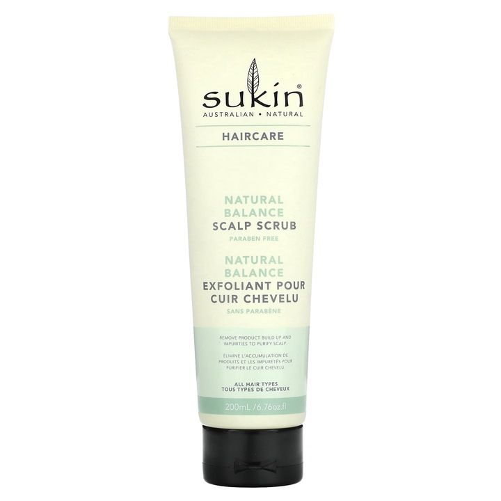 Peeling pentru scalp Sukin Natural Balance, 200 ml, vegan, fara parabeni, pentru toate tipurile de par