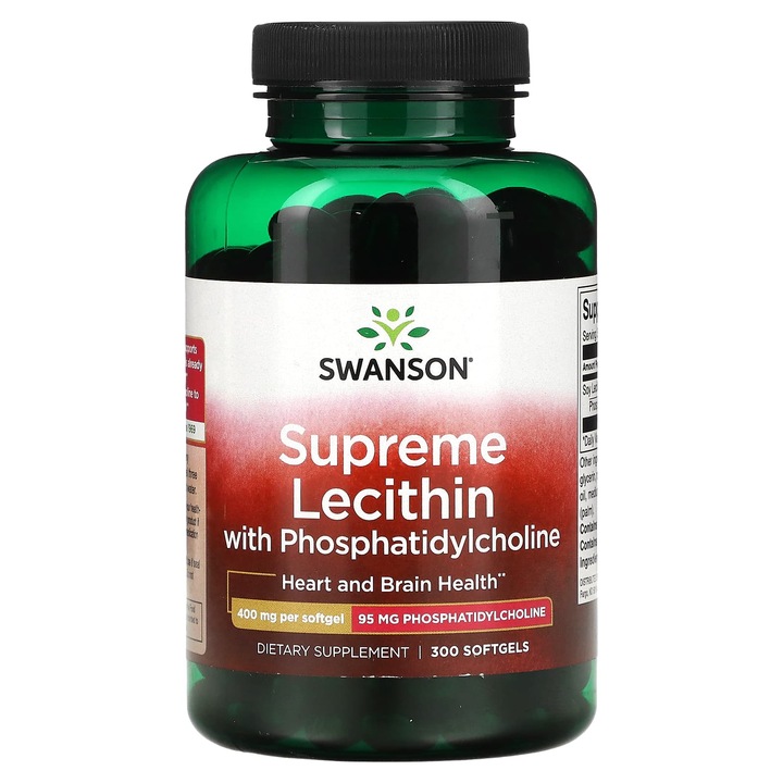 Lecitina Suprema cu Fosfatidilcolina, Swanson, 400 mg, 300 capsule moi