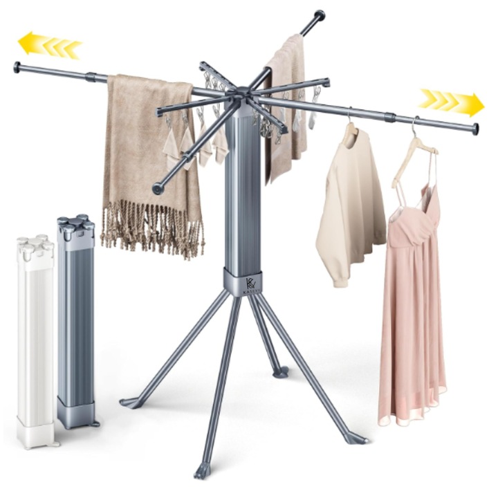 Uscator rufe pliabil extensibil KASEVY® Rubik cu 16 cleme, suport rufe economisire spatiu pentru uscare haine, interior, exterior, balcon, camping