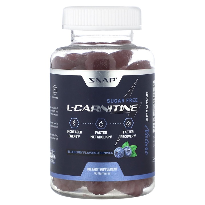 Suplimente Snap, Jeleuri cu L-Carnitina fara zahar, Afine, 60 de jeleuri (250 mg per jeleu)