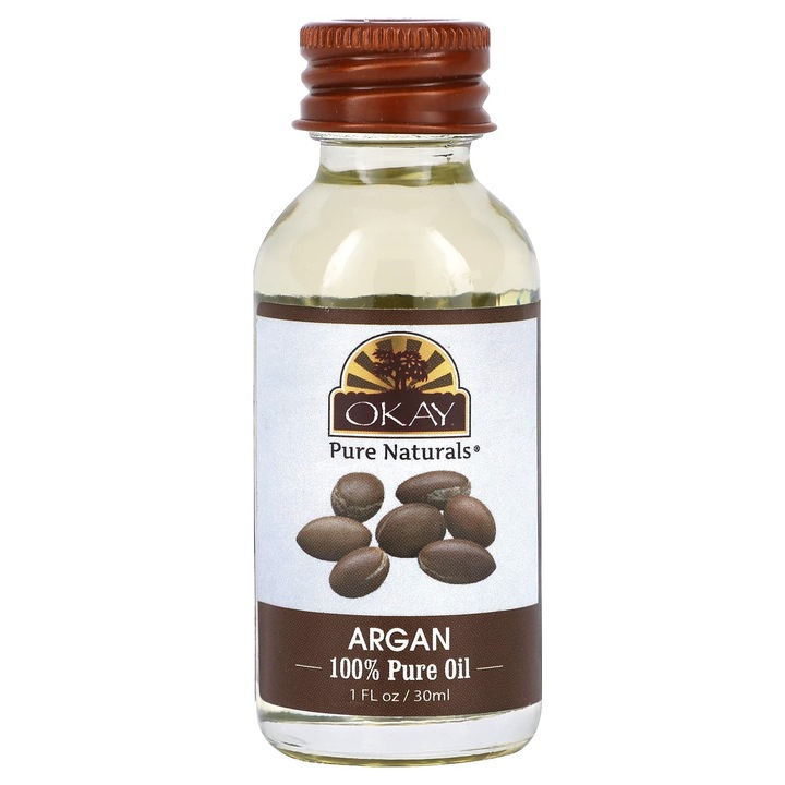 Ulei cosmetic, Okay Pure Naturals, Ulei argan 100% pur, 30 ml, pentru par si piele