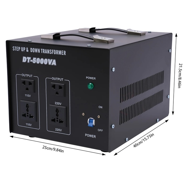 Преобразувател на напрежение, Трансформатор 5000 W, 220 V към 110 V AC, понижаващ, контакти/щепсел US/EU/UK/JP, за дома