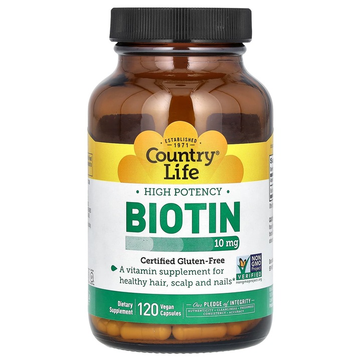 Supliment alimentar biotina, Country Life, 10 mg, 120 capsule vegane