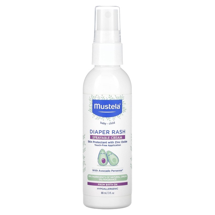 Crema spray pentru protectia pielii, Mustela, 88 ml, fara parfum, hipoalergenica, cu avocado perseose