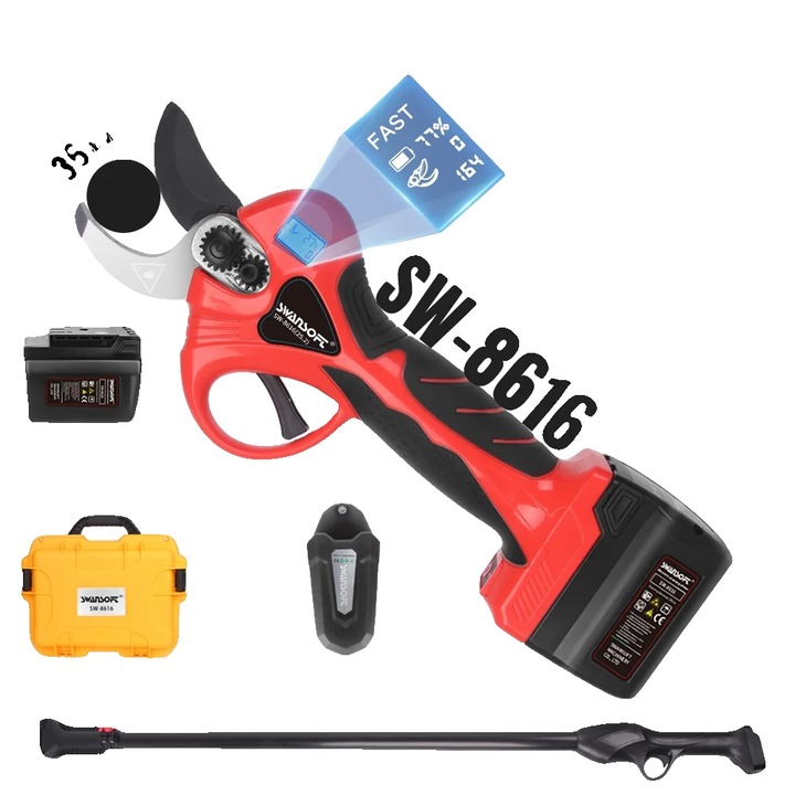 Foarfeca de gradinarit cu acumulator, 8616 cu pol, design ergonomic, metal, greutate usoara