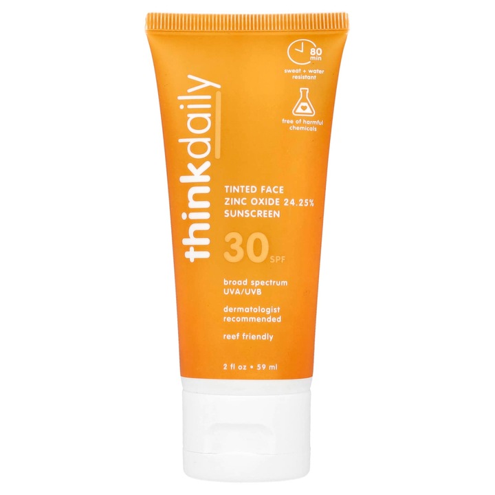 Crema coloranta de protectie solara pentru fata Think, SPF 30, 59 ml, rezistenta la apa, cu zinc