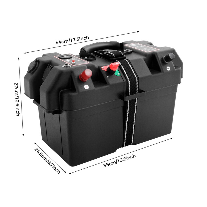 Akkumulátortartó doboz, dupla USB, ütésálló kialakítás, fekete, standard méretek