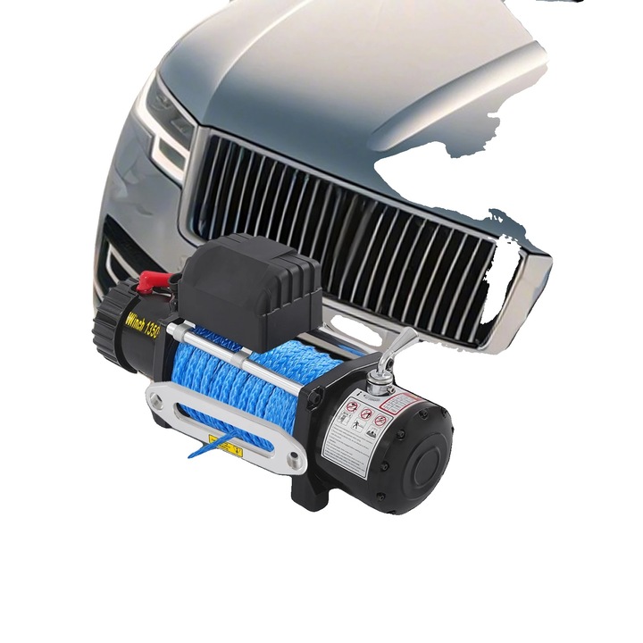 Winch electric, 13500 lbs capacitate de tragere, albastru, 85.3 ft lungime franghie
