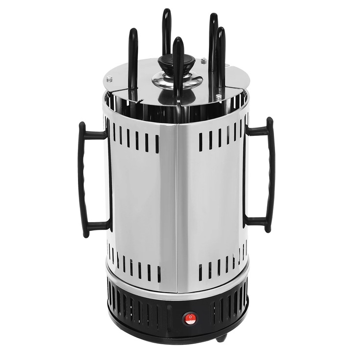 Gratar electric vertical, Rotisor, 5 frigarui, 1000 W, Otel inoxidabil, Fara fum, Pana la 500°C, Gri deschis