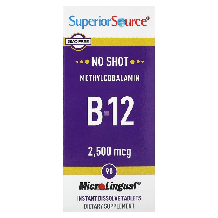 Metilcobalamina B12, 2500 g, Superior Source, 90 tablete cu dizolvare instanta, fara GMO, fara conservanti