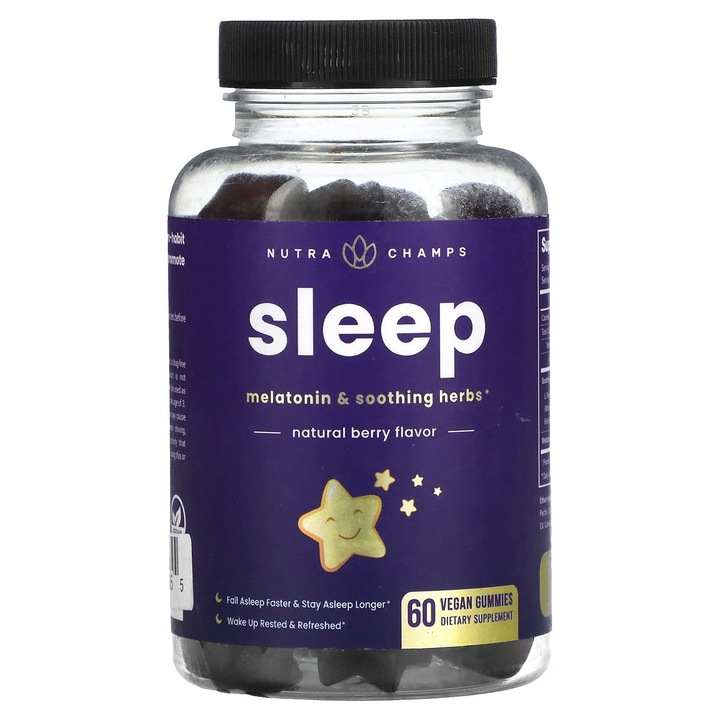 Supliment NutraChamps, Sen, 60 jeleuri vegane, aroma de capsuni naturale