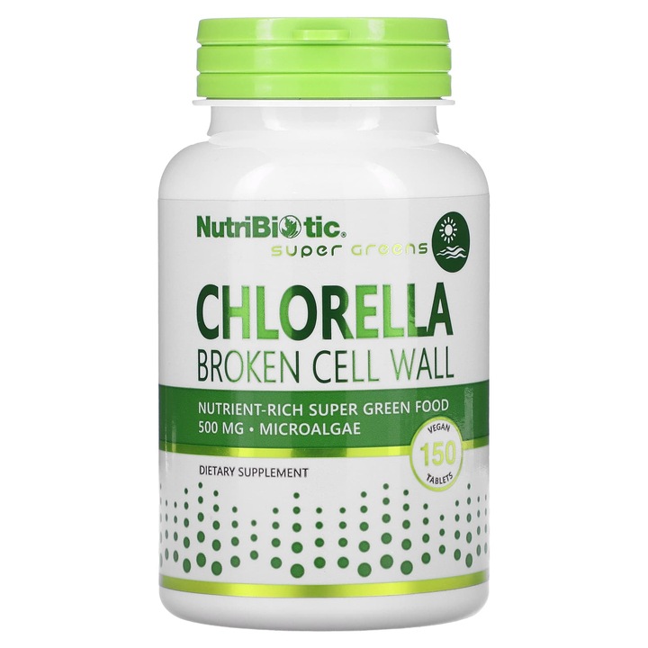 Supliment alimentar, NutriBiotic, Chlorella, 500 mg, 150 tablete vegane, fara gluten