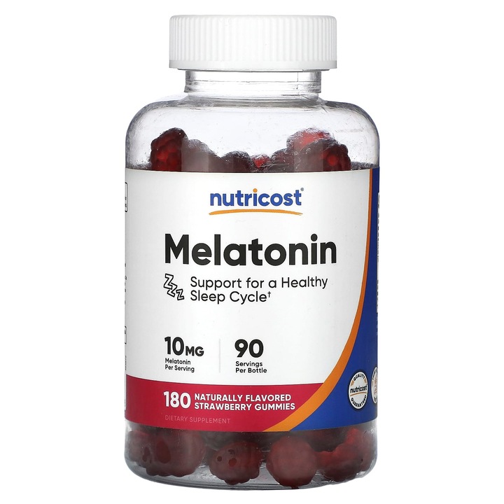 Supliment alimentar, Nutricost, melatonina, 10 mg, 180 jeleuri, aroma de capsuni
