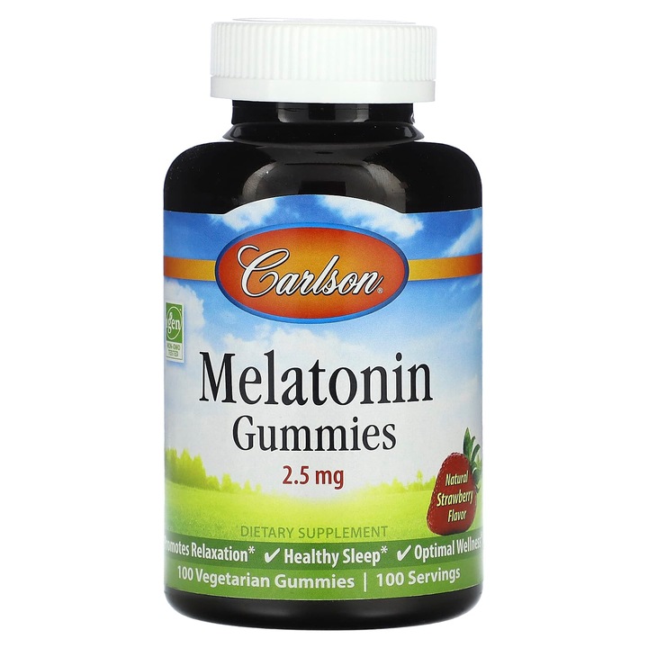Supliment alimentar, Carlson, Jeleuri cu melatonina, capsuni naturale, 2.5 mg, 100 bucati, vegetariane
