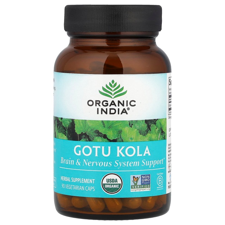 Supliment alimentar, Organic India, Gotu Kola, 700 mg, 90 capsule vegetale, vegan, fara gluten