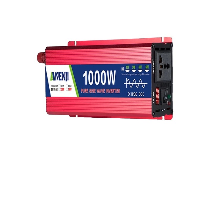 1000 W-os autós inverter, tiszta szinusz kimenet, univerzális aljzat, 12 V