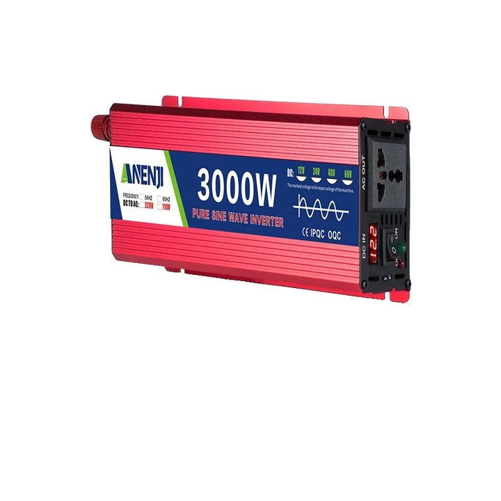 3000 W-os, 24 V-os autós inverter, tiszta szinusz kimenet, kompakt kialakítás, túlterhelésvédelem
