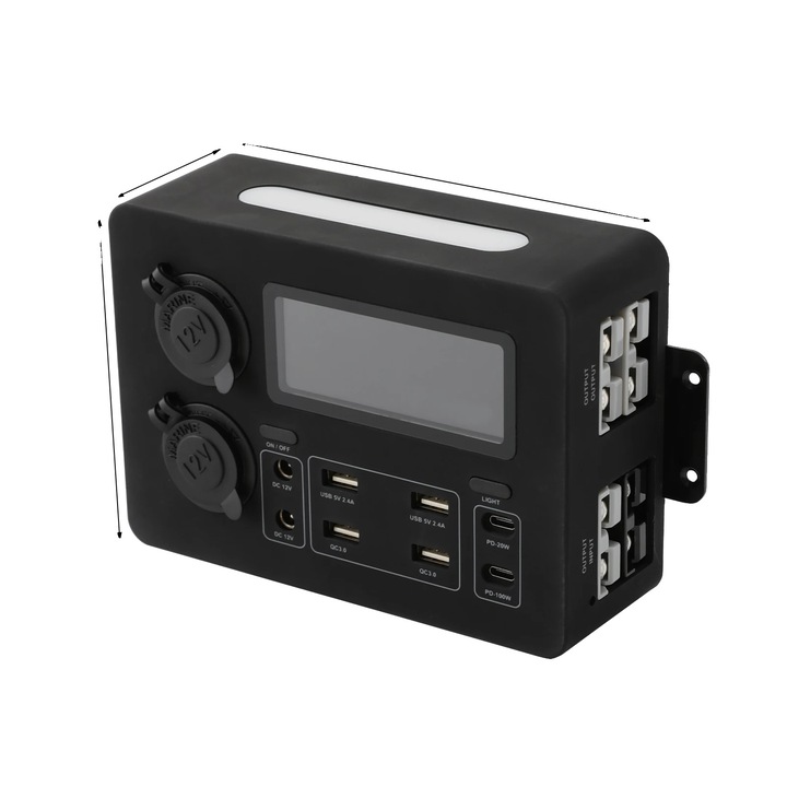 Cutie de alimentare, multiple porturi USB, protectie la suprasarcina, negru, 6.6x2.2x4.7in