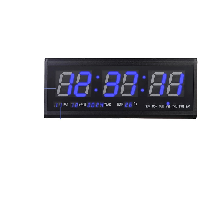 Ceas decorativ digital, LED, afisaj temperatura si data, negru, 18x19x3cm